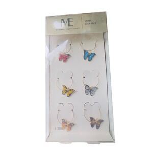 Modern Expressions Butterfly Wine Charms Set 6 Count Gold Tone Enamel
